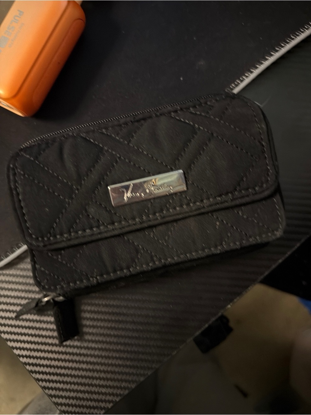 Vera Bradley Quilted Black Zip Card & Key Holder